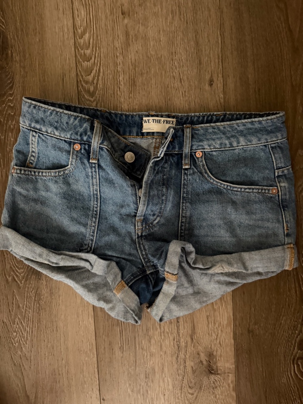 Free People Washed Blue Rolled Cuff Denim Shorts